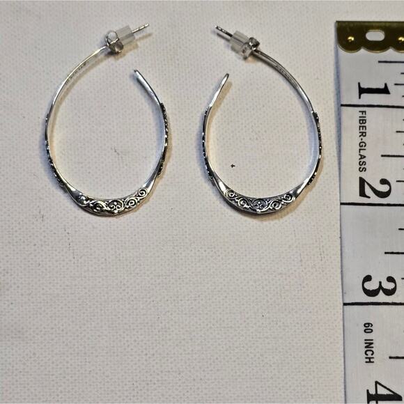 Sterling Silver 925 and Etched Hoop Earrings New! - Picture 6 of 6